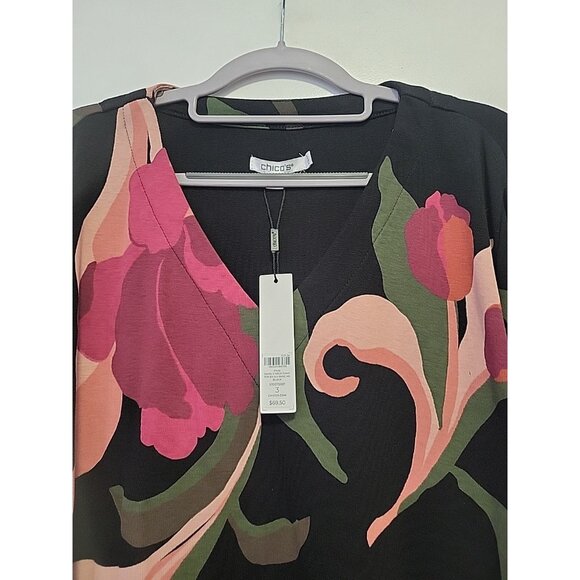 Chico's 3 Swirl V-Neck Tunic Pima Cotton Black Burgandy Green XL NWT - Picture 2 of 6